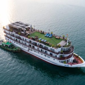 Luxury Ha Long Bay cruise sailing through Bai Tu Long Bay with Amanda Legend Cruise