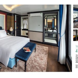 Deluxe cabin aboard Verdure Lotus cruise with stunning Ha Long Bay views.