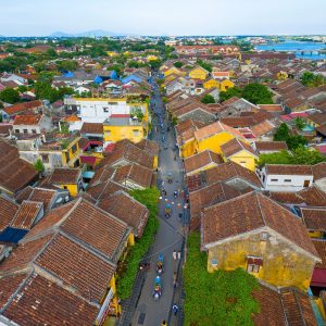 The lantern-lit streets of Hoi An Ancient Town, a UNESCO World Heritage Site known for its well-preserved architecture and rich cultural heritage