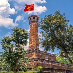 The historic Hanoi Flag Tower, a symbol of Vietnam's resilience and heritage, standing tall in the heart of the capital