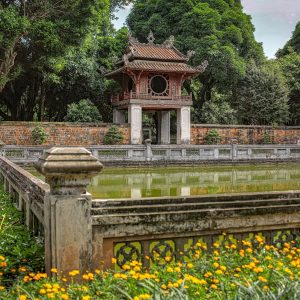 The ancient Temple of Literature in Hanoi, Vietnam’s first university, known for its beautiful traditional architecture and cultural significance